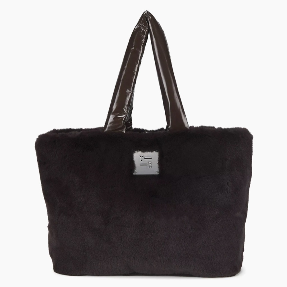 Think Rolyn Duplex Reversible Faux Fur Tote Travel Shoulder Work Gym Bag Brown